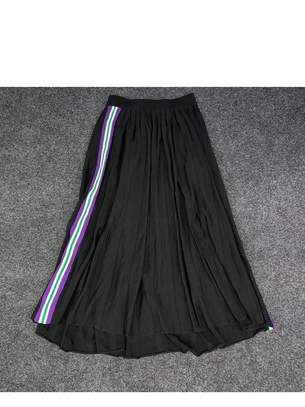 Sandro Paris Skirt Womens Sz 1 Black Racing Stripes Pleated Accents Midi Length